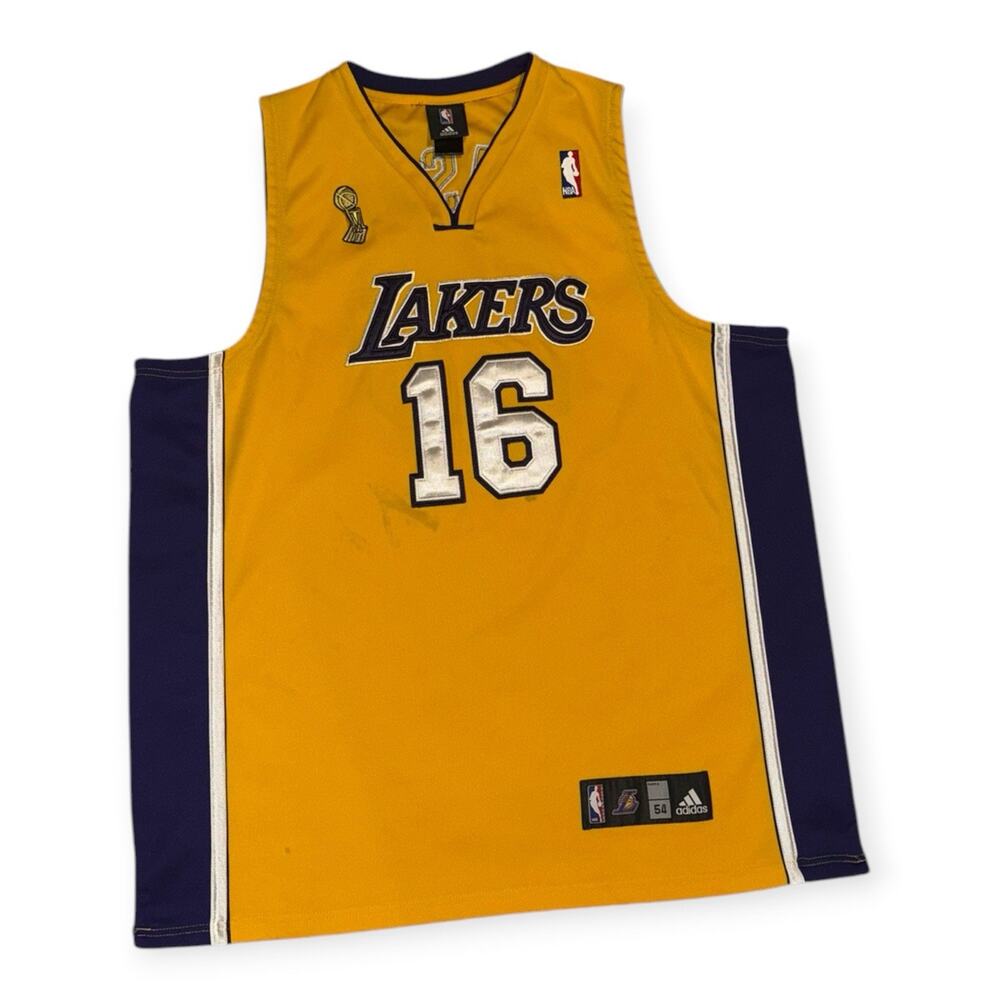 Pau Gasol #16 Los Angeles Lakers Adidas NBA Finals Jersey Size 54 Gold 2XL
